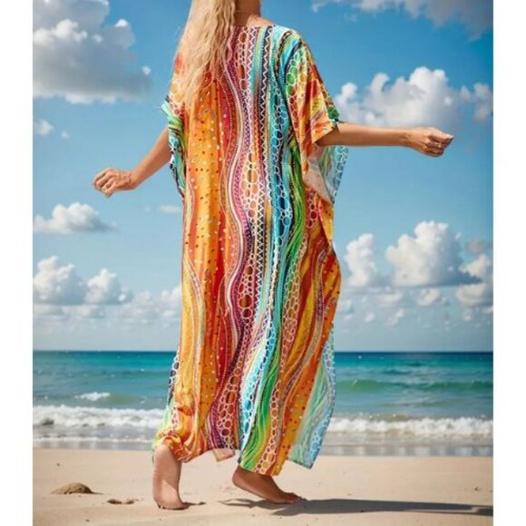 Kaftan Dress Wavy Sunset Waterfall Cover Up NEW 🧡 LAST 1 💛 - Picture 6 of 10